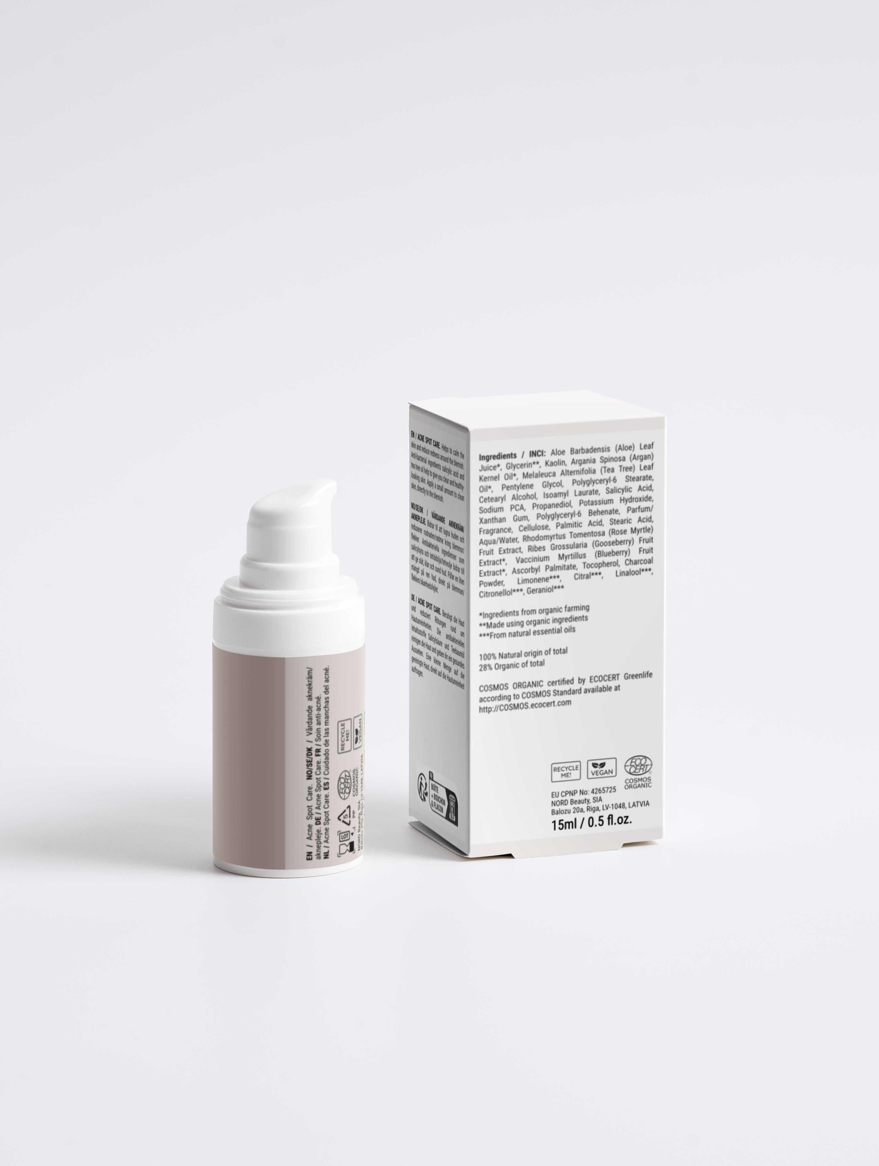 Acne Spot Care serum with 2% salicylic acid and 3% tea tree oil for targeted blemish treatment and redness reduction