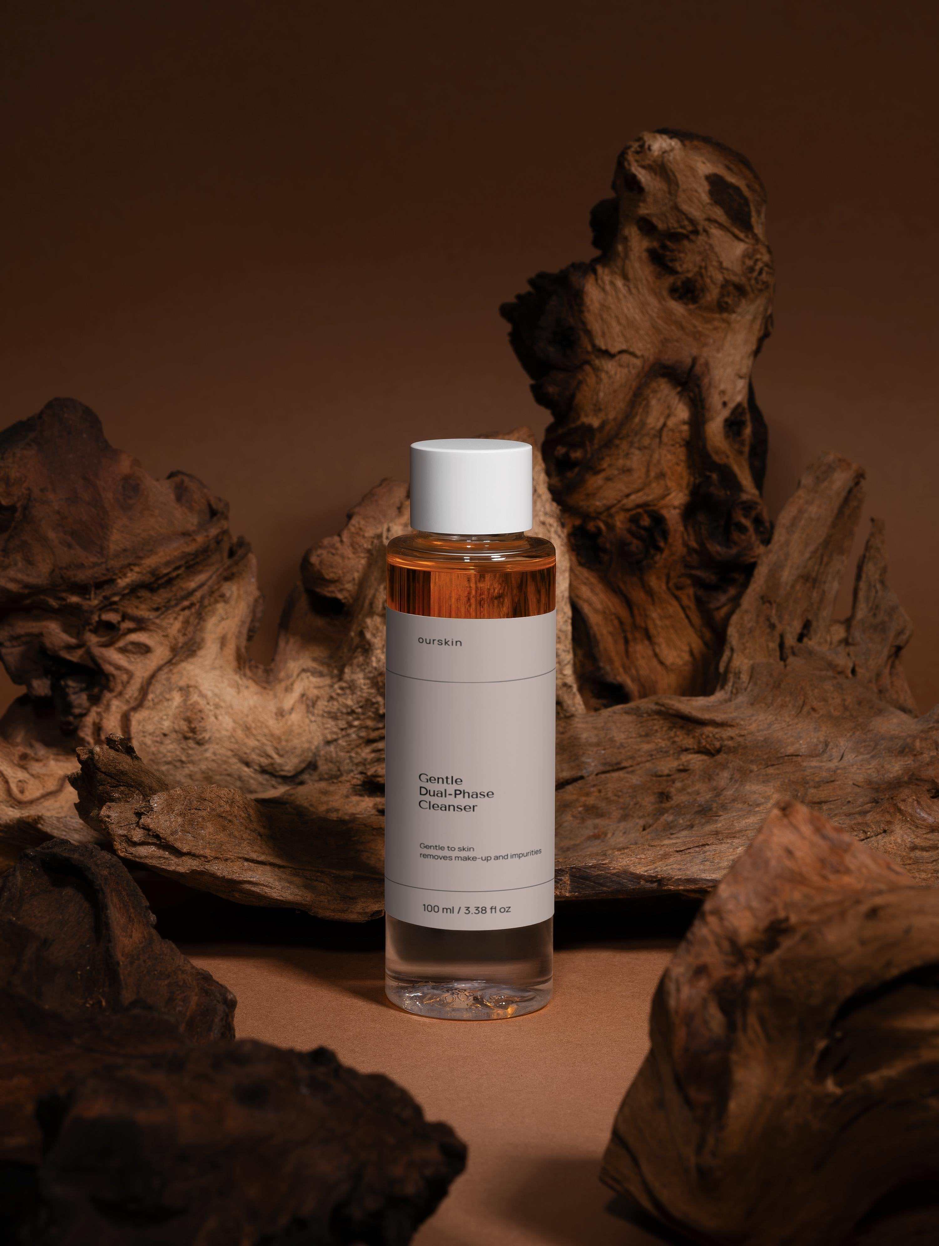 Gentle Dual-Phase Cleanser bottle with oil and water phases for effective, soothing makeup removal